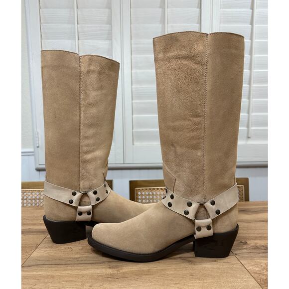 Dingo Women's Bronco Suede Leather Boot Harness Natural Cream Sz 11 New w/ Flaws - Picture 9 of 16